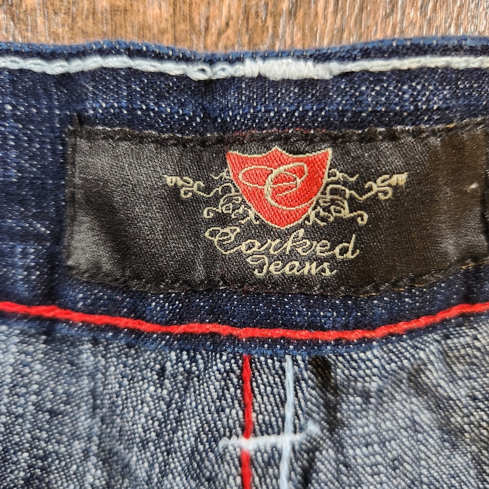 Corked Baggy Loose Jean Shorts Mens 38 Y2K Skater Denim Red Stitch Streetwear - Picture 5 of 11